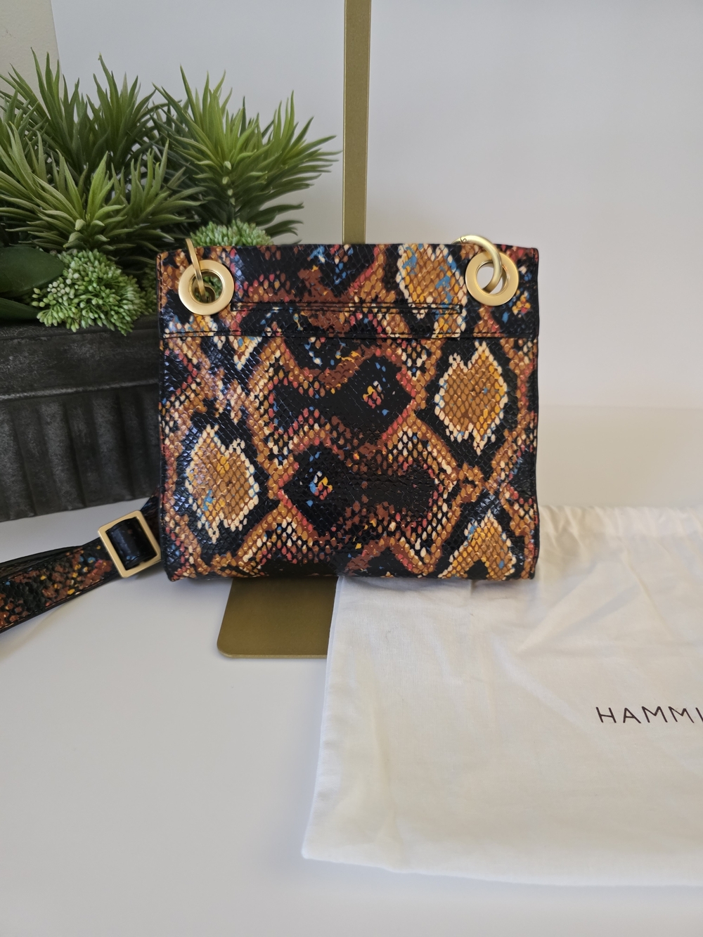 Hammitt Tony Small Botanical Snake Print Leather Crossbody Brushed Gold - Picture 10 of 15
